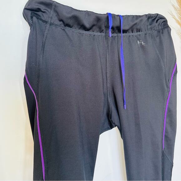 H&M SPORT Black Purple Stripe Mesh Inset Tie Cropped High Rise Gym Leggings M - Picture 12 of 15